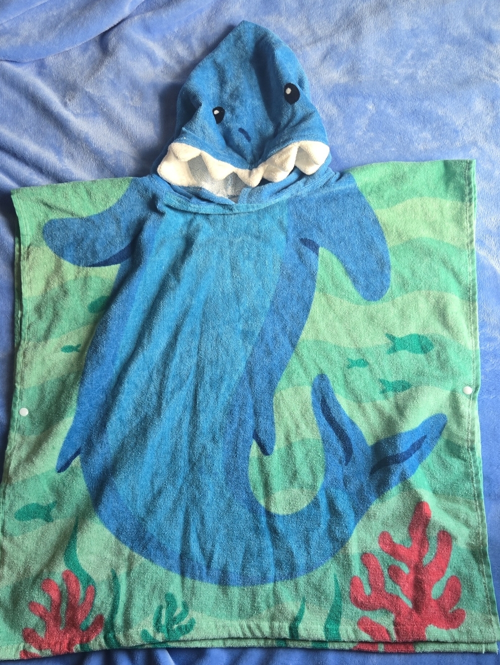 Blue Shark Hooded Kids Poncho Towel